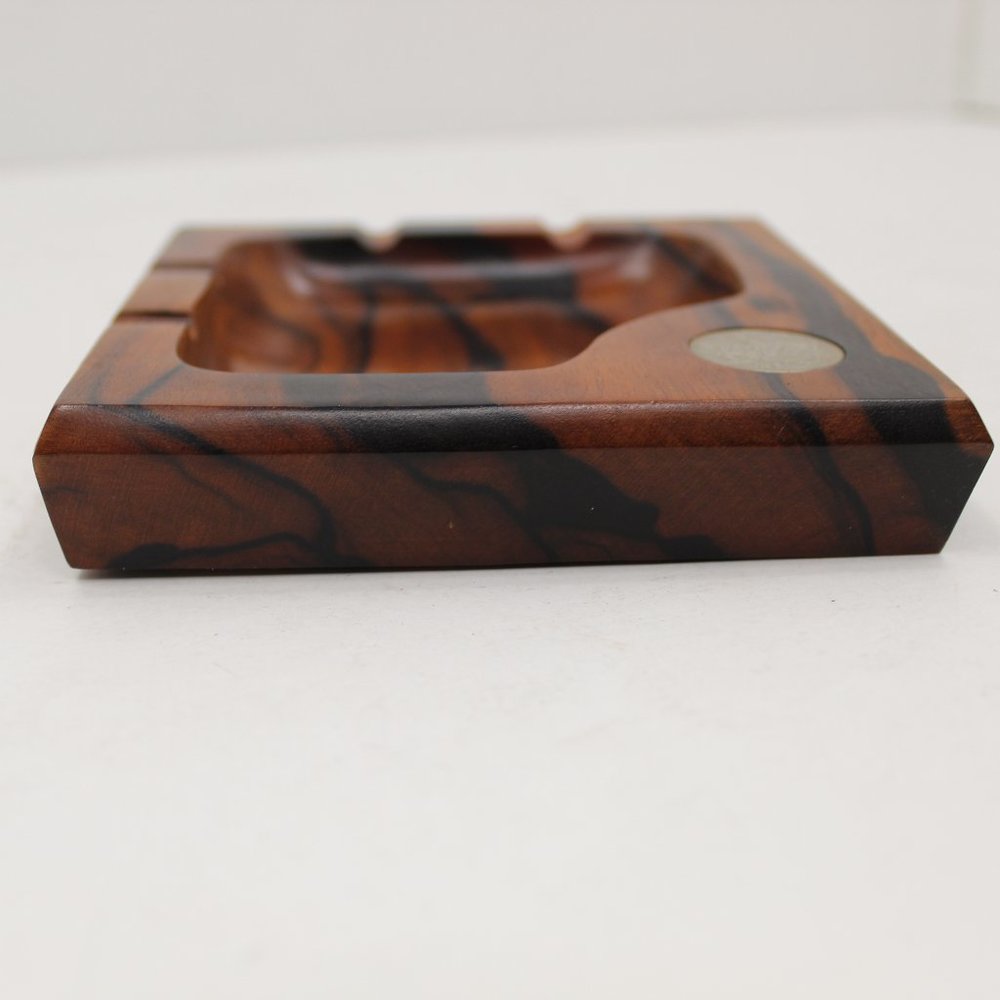 Vintage Wood Ashtray 1 Piso Coin w/Bull Embedded